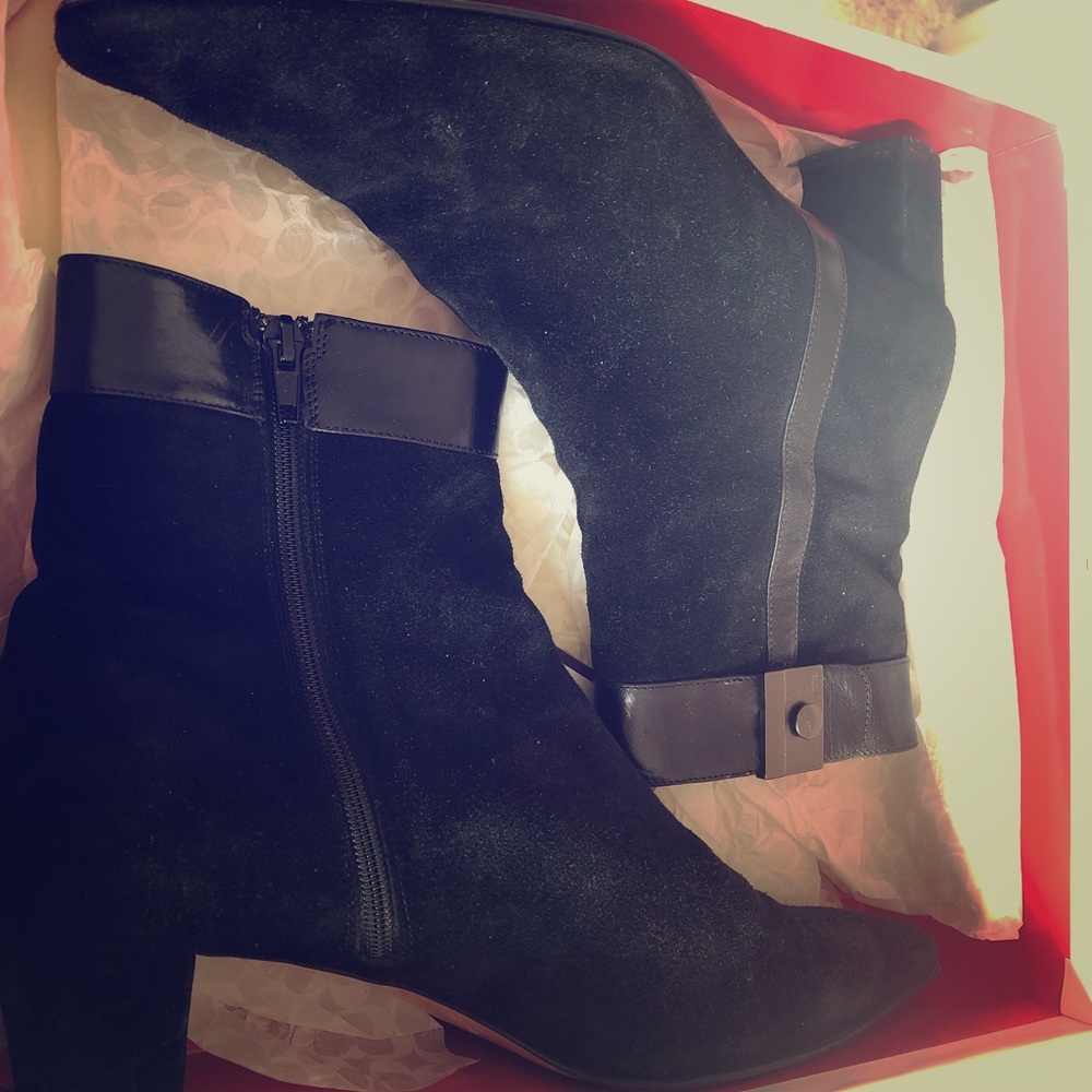 Coach Hillary Black Suede Booties